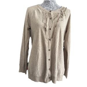 Eddie Bauer 100% Cotton Taupe Button‎ Up Lightweight Sweater Long Sleeve Size XL
